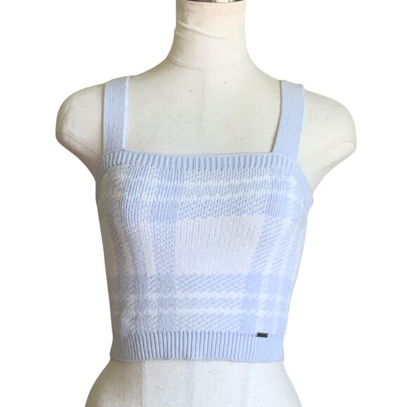 Hollister Tops - Hollister Blue Plaid Knit Crop Tank Top XS Square Neck Cami